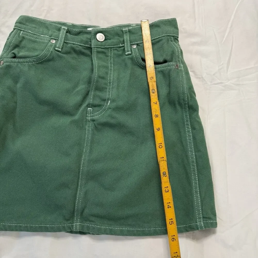 Reformation Cowboy High Rise Denim Mini Skirt Green‎ Size 25 Button Fly